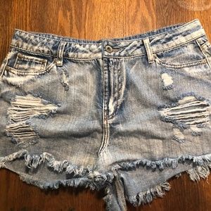 Light Blue Distressed Denim Short Shorts